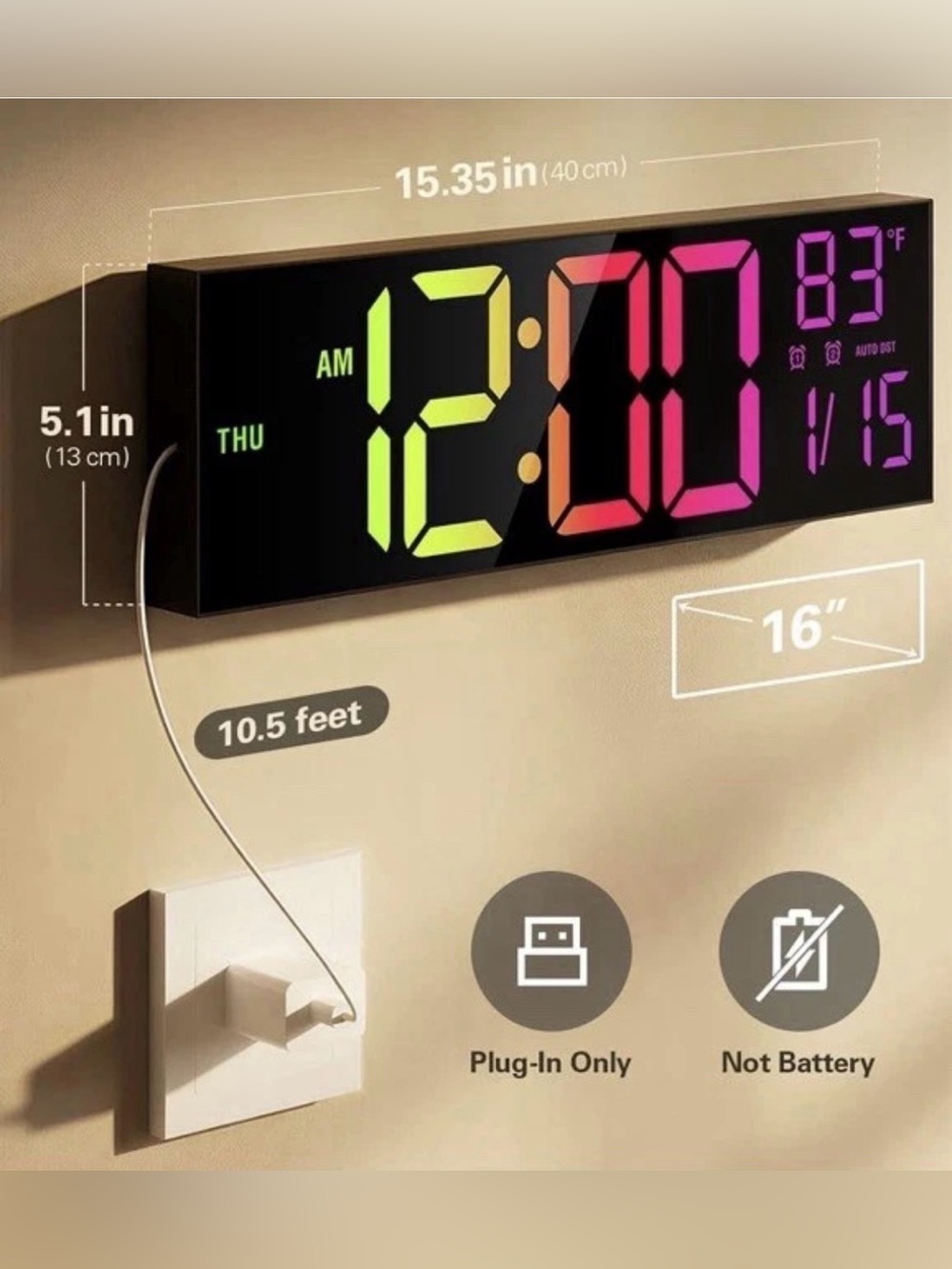 Multi-Color LED Digital Wall Clock - White Frame - Picture 2 of 4